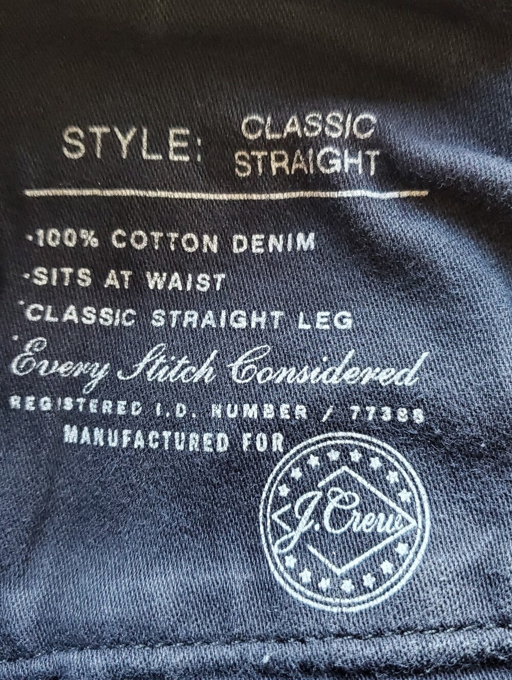 J.Crew Jeans Mens 34x36 Black Classic Straight Leg Dark Wash Denim 100% Cotton - Picture 9 of 15